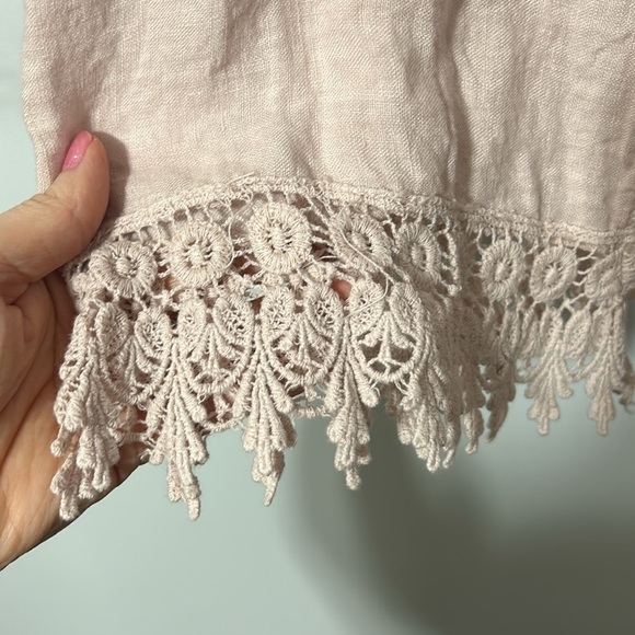 Bella Umbra Pink Linen open front topper lace trim Made In Italy OS - Picture 5 of 6